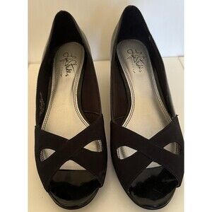 LifeStride Black Peep Toe Wedge Heels Comfort Pumps Women’s 8M